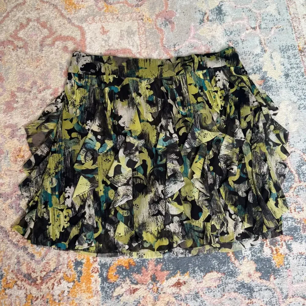 Vintage Y2K black and green ruffly mini skirt